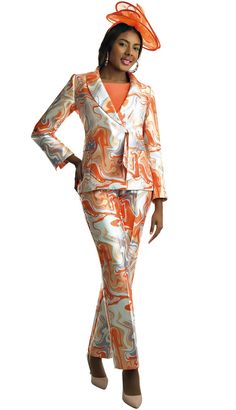 Lily & Taylor 4878 orange multi pant suit Tailored White Sets For Fall, Fitted Multicolor Pantsuit For Workwear, Spring Chic Fitted Suits, Fitted Chic Spring Suits, Tailored Long Sleeve Summer Sets, Tailored Long Sleeve Sets For Summer, Elegant Fitted Pant Set For Fall, Spring Long Sleeve Matching Set Pantsuit, Elegant Multicolor Spring Sets