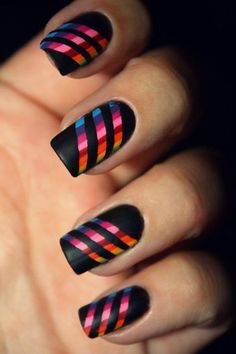 taping Carnaval Make-up, Striped Nail Designs, Different Nail Designs, Striped Nails, Nails Polish, Nail Swag, Nagel Inspo, Rainbow Nails