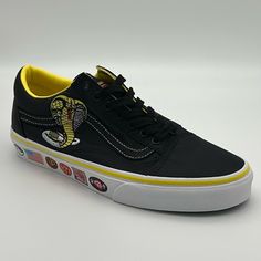 Product: Vans X Cobra Kai Old Skool Low Black Men's Skate Shoes Men's Sizes Style: Vn0a3wkt05n Condition: New Without Box Black Skate Shoes With Logo Patch And Round Toe, Black Round Toe Skate Shoes With Logo Patch, Red Sneakers Men, Vans Old Skool Checkerboard, Burgundy Vans, Vans Authentic Shoes, Gray Vans, Leather Vans, Vans Skate