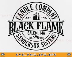 the black flame logo for candle company is shown on a white background with an orange border