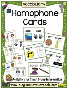 the homo phone cards are arranged on top of each other, with different pictures and words