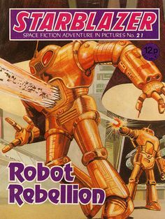 a book cover for starblazer with an image of a robot