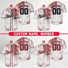 baseball jersey with custom name and number on the front, back, and side views