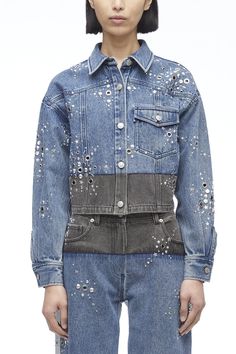 Liberty Embellished Cropped Denim Jacket-blue #1 Trends 2024 Fashion, Patch Denim Jacket, Ugg Classic Mini Ii, Barefoot Dreams Blanket, Boxy Jacket, Denim Art, Denim Maxi Dress, Ugg Classic Mini, Denim Ideas