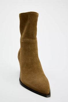 SPLIT LEATHER ANKLE BOOTS - Brown | ZARA United States Suede Ankle Boots With Zipper, Suede Ankle Boots With Zipper Closure, High Ankle Leather Heeled Boots With Suede Lining, High Ankle Leather Boots With Suede Lining, Zara Brown Heeled Boots For Work, Brown Zara Heeled Boots For Work, Leather Heeled Boots With Padded Ankle For Fall, Fall Leather Heeled Boots With Padded Ankle, Zara Brown Ankle Boots