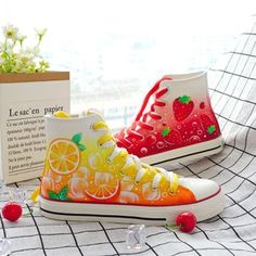 Casual Red Custom Sneakers With Waterproof Paint, Casual Red Customizable Sneakers, Casual Lace-up Sneakers As Gift, White Casual Custom Sneakers Gift, Casual White Custom Sneakers As Gift, Casual White Custom Sneakers Gift, Hand Painted Yellow Casual Sneakers, Casual Hand Painted Yellow Sneakers, Casual Hand-painted Lace-up Custom Sneakers