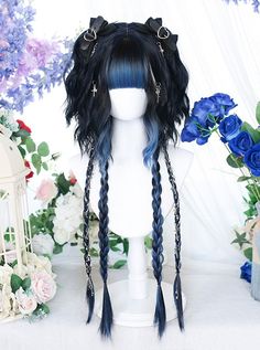 Buy Black Blue Gradient Air Bangs Jellyfish Head Short Curly Long Straight Hair Punk Lolita Wig on Lolitain.com. Choose your perfect classic lolita dress, gothic lolita dress, and more. Regular discounts up to 50% off. Air Bangs, Gothic Hairstyles, Goth Hair, Classic Lolita, Trendy Hairstyle