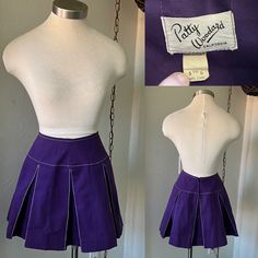 Vintage 1960's Skirt ~ Patty Woodard, Purple Short Skirt With White Stitching ~ Great Condition ~ Extra Small There is a very light white mark on skirt as shown in last photo. It's on the back. I will be mailing this Priority Mail. Measurements Waist ~ 23 Inch Hips ~ 30 Inch Length ~ 15 Inch Fitted Retro Cotton Mini Skirt, Vintage Purple Lined Skirt, Vintage Cotton Fitted Mini Skirt, Vintage Fitted Cotton Mini Skirt, Fitted Cotton Vintage Mini Skirt, Retro Fitted Mini Skirt With Lining, Fitted Retro Skirt, 1970s Fitted Lined Skirt, 1950s Fitted Skirt