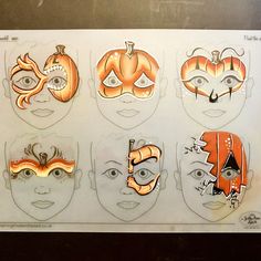 Halloween pumpkin 🎃 face painting practice board Halloween Face Painting Simple, Pumpkin Patch Face Painting, Simple Pumpkin Face Paint, Pumpkin Face Paint For Kids, Fall Facepainting Ideas, Easy Fall Face Painting Ideas, Face Painting Booth Set Up, Fall Festival Face Painting Ideas