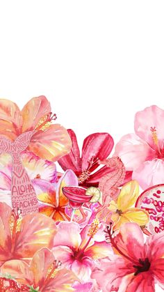 pink and yellow flowers on a white background with the words aloha beach written below