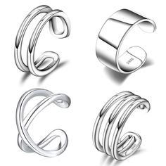 four different types of rings on a white background with the word love written in it