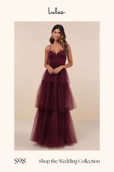 a woman in a purple dress with the words lulla's shop the wedding collection