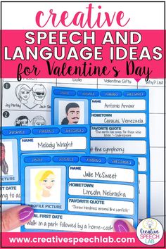 a poster with the words creative speech and language ideas for valentine's day on it