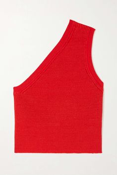 Jacquemus' one-shoulder 'Ascu' top is a staple that cuts a striking silhouette. It's made from red ribbed linen-blend and turns to reveal an open back framed by the lingerie-inspired straps that have been such a hit from recent collections (and on Instagram). Complement the cropped length with high-waisted shorts or pants. Spring Ribbed One Shoulder Top, Ribbed One-shoulder Top For Spring, Spring Ribbed One-shoulder Top, One Shoulder Ribbed Top For Spring, Spring One-shoulder Ribbed Top, Ribbed Stretch One Shoulder Top, Ribbed Top With Asymmetrical Neckline For Summer, Trendy Spring Ribbed One Shoulder Top, Trendy Ribbed One Shoulder Top For Spring