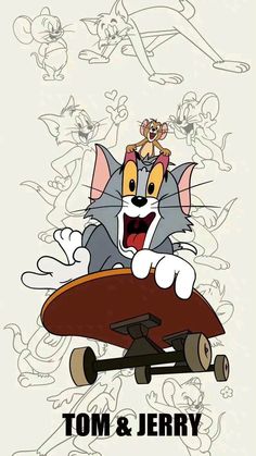 tom and jerry cartoon character riding on a skateboard