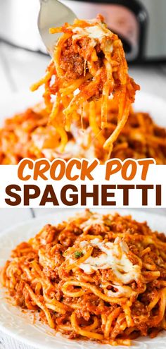 the crock pot spaghetti recipe is ready to be eaten