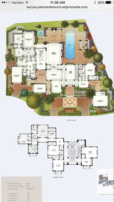 the floor plan for this house shows all the rooms and bathrooms in each room, including an outdoor swimming pool