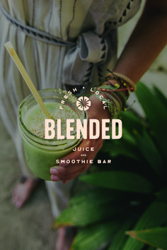 a person holding a green smoothie with a straw in it's hand and the words blended above it