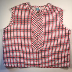 This is a fabulous vintage sleeveless blouse dating to the early 1960's. The shirt would look amazing with some pedal pushers or high waisted denim shorts for the summer. The blouse is red white and blue plaid with a silver zipper on the chest.  The shirt is in good condition for a garment of this age. It has light fading and a few small spots but is still very wearable. There are no size tags, so please check the measurements to ensure a proper fit. Chest- 30 inches Waist- 30 inches Length- 15 Retro Cotton Vest-style Top, Retro Sleeveless Cotton Tops, Vintage Vest Tops For Summer, Retro Sleeveless Cotton Vest, Vintage Red Sleeveless Top, Retro Sleeveless Vest Top, Vintage Red Vest For Summer, Red Vintage Summer Vest, Red Vintage Vest For Summer