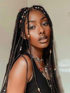 Black Women Hairstyles Braids With Beads, Braided Hairstyles With Beads For Women, Styles With Beads Black Women, Knotless Beads Hairstyles, Knotless Braids With Beads Styles, Braids With Beads Styles, Knowles’s Braids With Beads Hairstyles, Modern Moodboard, Knotless Braids With Beads