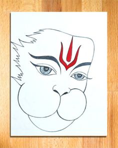 a drawing of a person's face with red lines on the forehead and eyebrows