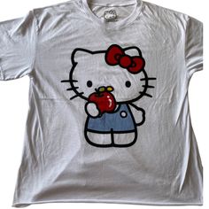 Brand New Original Sanrio Hello Kitty T-Shirt Casual Red Hello Kitty Top, White Hello Kitty Print Fun T-shirt, Red Hello Kitty Cotton T-shirt, Fun White Hello Kitty Print T-shirt, Red Hello Kitty Short Sleeve Tops, Red Cotton Hello Kitty T-shirt, White Cotton Hello Kitty Top, White Hello Kitty Crew Neck T-shirt, Fun White T-shirt With Hello Kitty Print