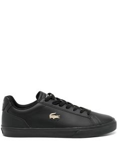 black leather gold-tone logo plaque logo-debossed tongue branded heel counter perforated detailing round toe front lace-up fastening branded insole flat rubber sole Mens Shoes Sneakers, Sneakers Black, Leather Sneakers, Lace Front, Rubber Sole, Fashion Branding, Men's Shoes, Shoes Sneakers, Black Leather