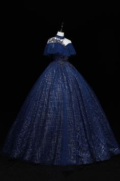 Silhouette:A-LineMaterial:Tulle, SequinsWaist: NaturalBack Details:Lace-UpLength: Floor LengthLining: Fully LinedBuilt-In Bra: Yes Navy Blue Ball Gown, Ball Gown Elegant, Gown Graduation, Quincenera Dresses, Long Ball Gown, Fantasy Clothes, Blue Evening Gowns, Character Clothing