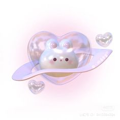 a shiny heart shaped object with an animal face on it's side, surrounded by hearts