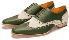 white_and_green_leather_wingtip_brogue_shoes_for_men Men Fashion Shoes, Spectator Shoes, Luxury Party, Brown Oxfords, Shoe Sole, Hand Stitch, Oxford Shoes Men, Wingtip Oxford, Brogue Shoes