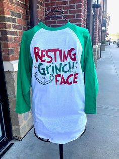 This cute Christmas tee is sure to bring a smile to that Resting Grinch Face. Beach Rain, Resting Grinch Face, Resting Face, Grinch Face, Back To School Backpacks, Rain Gear, Holiday Patterns, Holiday Stockings, Pj Pants