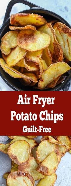 air fryer potato chips in a cast iron skillet