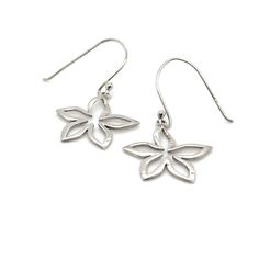 A simple pair of earrings in the shape of flowers. Material: .925 Silver Approximate Length: .75 inches from the hook Sterling Silver Flower-shaped Jewelry With Matching Earrings, Sterling Silver Flower-shaped Earrings, Minimalist Flower Shaped Pierced Jewelry, Dainty Sterling Silver Flower-shaped Earrings, Nickel-free Sterling Silver Flower-shaped Earrings, Sterling Silver Flower Charm Earrings As Gift, Silver Petal-shaped Earrings For Gift, Sterling Silver Flower Charm Earrings, Minimalist Flower Earrings In Sterling Silver