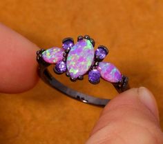 Lavender Opal, Pink Fire, Black Gold Ring, Black Gold Jewelry, Opal Ring, Pink Opal, Vintage Bracelets, Opal Jewelry