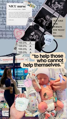 a collage of photos with words and pictures on them, including an image of a person holding a baby