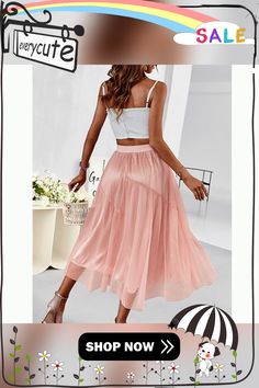 Pink Elastic Waist Elegant Swing Midi Skirt High Waist Non-stretch Summer Skirt, Casual Summer Party Skirt, Non-stretch Flared Skirt For Summer, Non-stretch Flared Summer Skirt, Summer Flared Skirt, Flowy High Waist Summer Skirt, Summer High Waist Flowy Skirt, Casual Gathered Skirt For Party, Summer Non-stretch Pleated Skirt