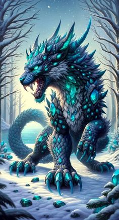 a dragon that is standing in the snow