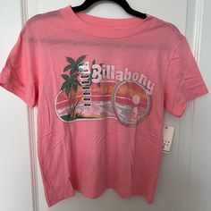 Nwt Billabong Cropped Tee. No Signs Of Wear Or Tear. Casual Pink Top For Vacation, Pink Relaxed Fit Top For Vacation, Pink Cotton Top For Vacation, Pink Relaxed Fit Summer Top, Pink Crew Neck Top For Beach, Pink Crew Neck Summer T-shirt, Billabong Tee, Billabong Jacket, Yellow Floral Top