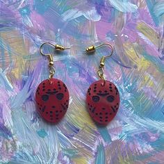 Themed Gold Earrings For Gifts, Themed Red Earrings, Handmade Gold Earrings For Halloween, Handmade Gold Halloween Earrings, Jason Voorhees Mask, Friday The 13th Jason, Ellicott City Md, Ellicott City, Jason Voorhees