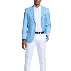 Notch Lapel Fit: Slim Fit Suit Button: 2- Front Button Suit Pattern: Solid Jacket Pocket: Flap Pocket Chest Pocket: 1- Chest Pocket Suit Stitching: Interior Pic-Stitching Semi-formal Blue Sport Coat For Spring, Blue Business Sport Coat For Spring, Blue Single Button Sport Coat For Spring, Blue Sport Coat For Semi-formal Spring Occasions, Blue Sport Coat For Semi-formal Spring Events, Blue Sport Coat For Business In Spring, Blue Spring Business Sport Coat, Blue Single Breasted Button-up Sport Coat, Blue Button-up Blazer With Welt Pockets