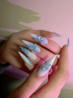 Baby Blue Stiletto Nails, Japan Nail, Nails Birthday, Pink Gel Nails, May Nails, Casual Nails