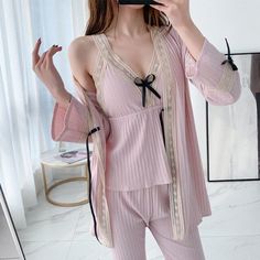 In search of a multipurpose clothing set that you can wear around comfortably at Home as a sleepwear or loungewear? Or want a gift idea for an about-to-be Bride? Well, if yes, then this Lace Cotton 3 Piece Pajama Suit Patchwork Sleepwear is a great deal that will fit in your budget and look classy too! This loungewear is all you need to help relax at home. They are soft and easy to touch which projects versatility and effortless grace in every step you take. Made to make you feel good, each of o Multipurpose Clothing, Lounging Outfit, Pajama Suit, Look Classy, Fit In, Stretchy Material, Cotton Material, Outfit Sets, Pajama Set