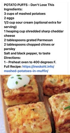 the recipe for potato puffs is shown in two different languages