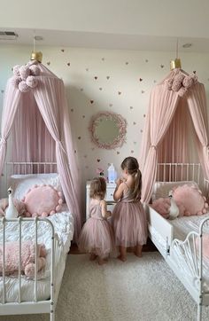 Two Toddler Girls Bedroom Ideas, Ikea Minnen Bed Shared Room, Shared Room Girls Sisters, Two Girls Sharing A Room Ideas, Two Girl Room Ideas, Twin Toddler Girl Bedroom, Two Girls Bedroom Designs, Twin Girl Bedrooms Toddler, Toddler Sisters Bedroom Ideas