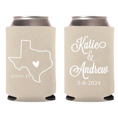 two can coolers with the state of texas and heart in white ink on them