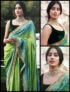 Actress Traditional Look, Jahnvi Kapoor Desi Style, Indian Saree Hairstyles, Jahnvi Kapoor Saree, Saree Hairstyles Simple, Convocation Saree Ideas, Hairstyles For Saree Look, Saree For Function, Saree Hairstyle