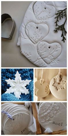 White Clay Christmas Decorations Diy, White Dough Ornaments, Clay Xmas Decorations Diy, Diy White Ornaments Christmas, White Clay Christmas Decorations, Handmade Xmas Decorations, White Christmas Ornaments Diy, Diy White Christmas Ornaments, Clay Christmas Decorations Diy