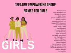 Girls Group Names Instagram, Girl Group Names Ideas, Bridesmaid Group Chat Name, Dance Group Names Ideas, Club Names Ideas, Group Chat Names Ideas, Girl Group Chat Names, Group Names Ideas Creative, Best Group Names