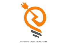 an orange light bulb with the letter q in it's center, on a white background