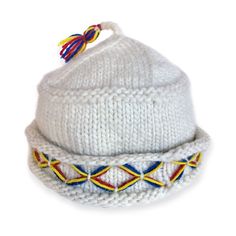 Lovikka-Style Hat Pattern White Knitted Wide Brim Hat, White Knitted Short Brim Hat, White Knitted Hat With Curved Brim, White Bohemian Knitted Hat, White Hand Knitted Brimmed Hat, Traditional Hand Knitted Adjustable Hat, Nordic Hat Knitting Patterns, Hand Knitted Bonnet With Curved Brim, Bohemian Knitted Alpaca Hat